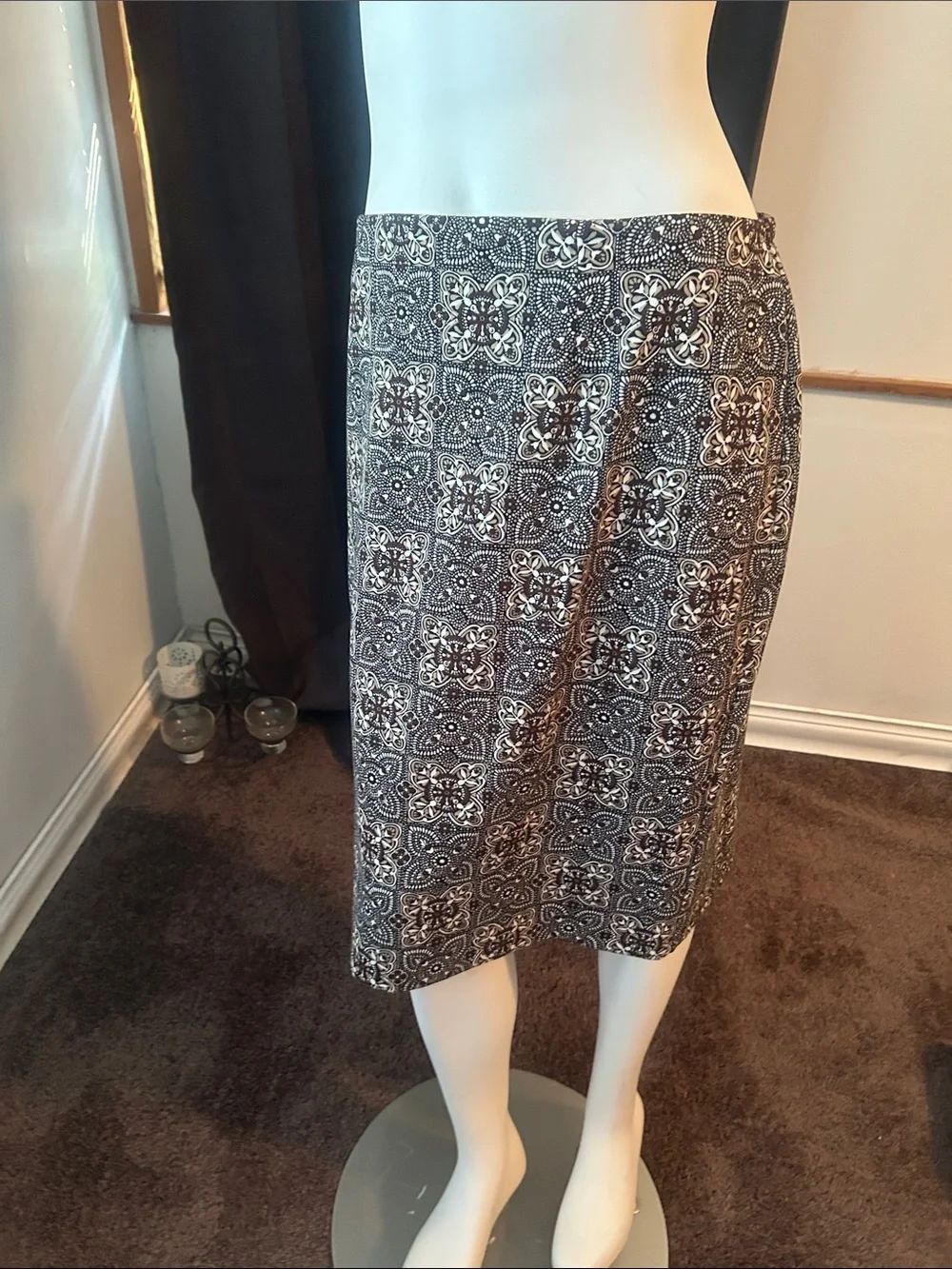 Talbots Brown and White Printed Pencil Skirt